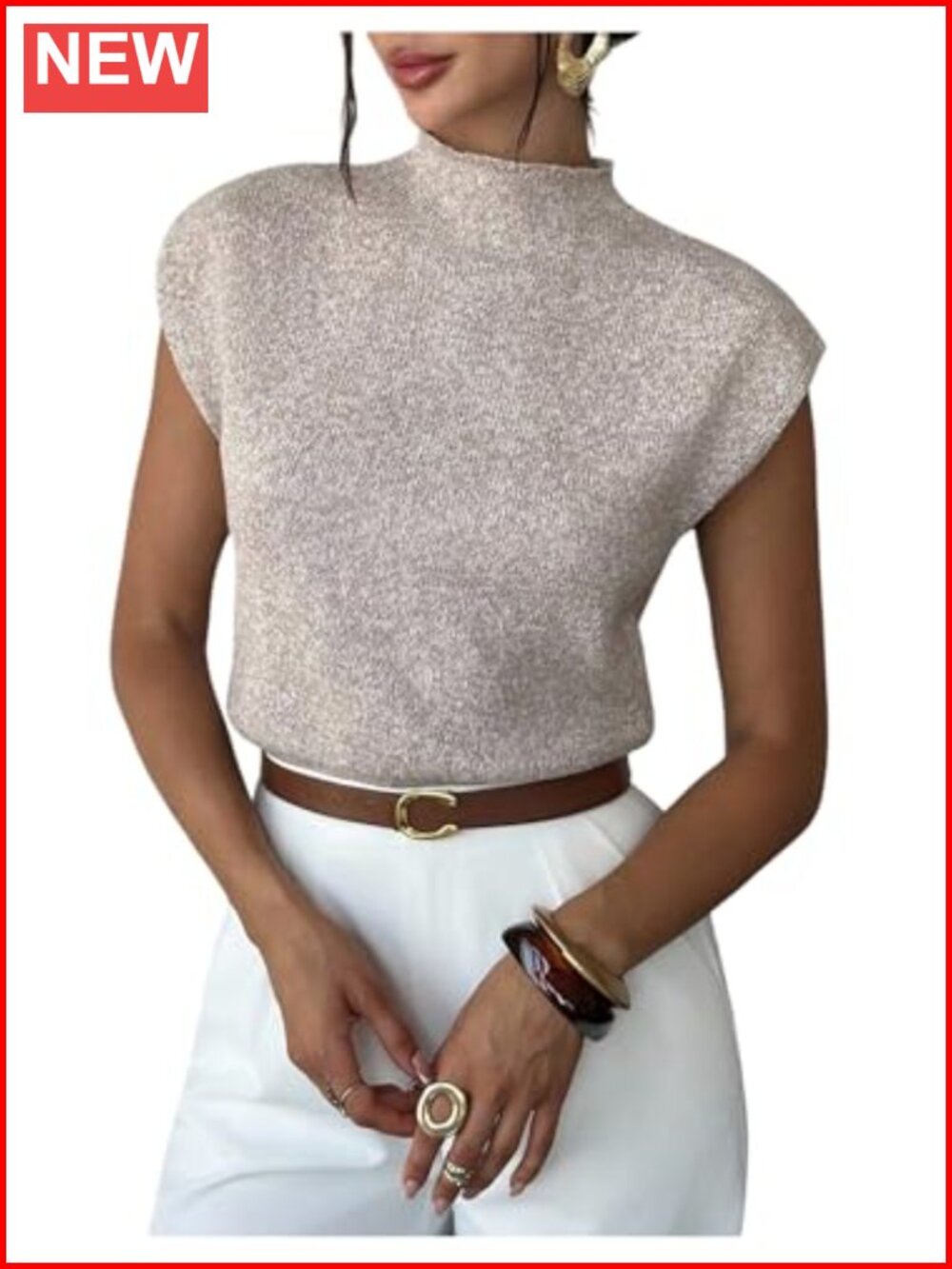 Milumia Cap Sleeve Sweater Vest Mock Neck Short Sleeve Knit Top